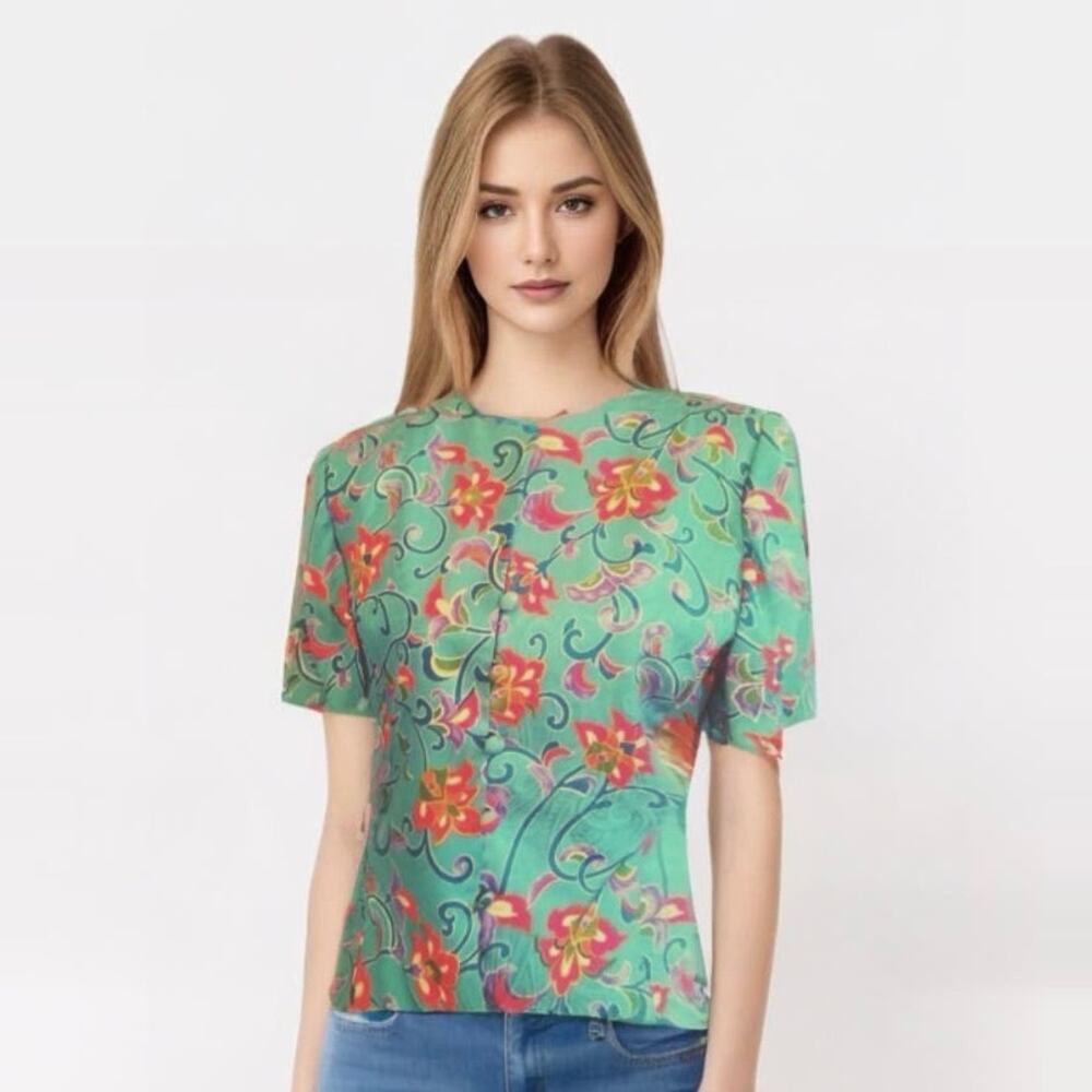Adrianna Papell Vintage Floral Silk Short Sleeve Jacket EUC